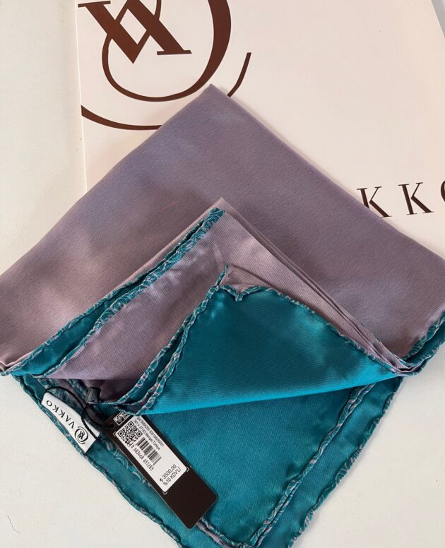 Vakko Çift Taraflı 12 mm %100 İpek Eşarp 10044 - Lila / Turkuaz