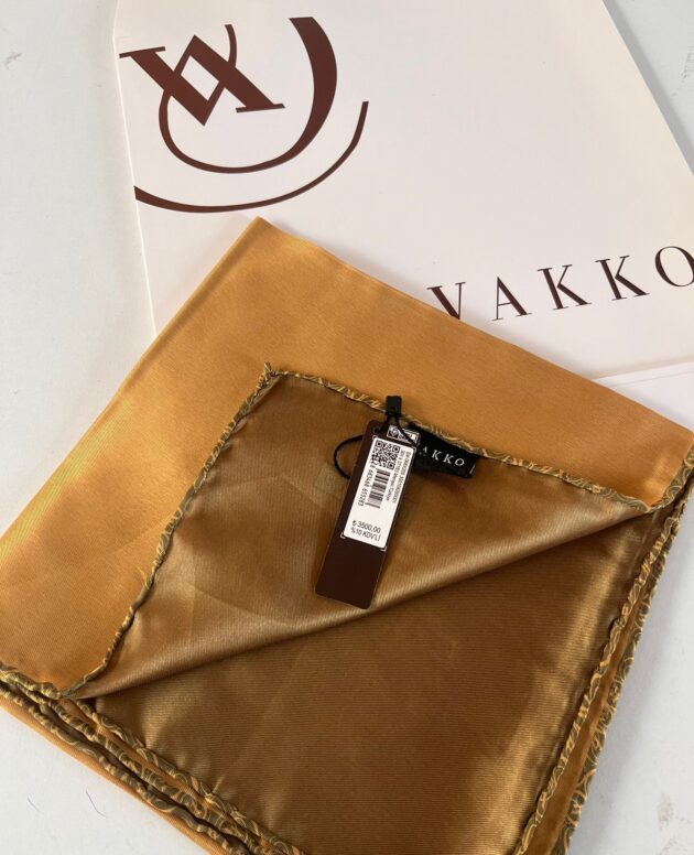 Vakko Çift Taraflı 12 mm %100 İpek Eşarp 10044 - Kahve / Karamel