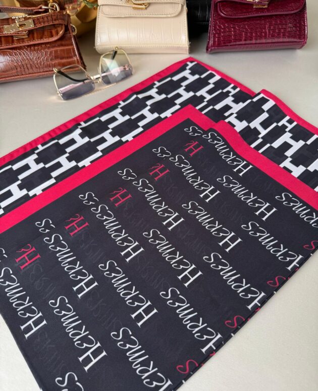 Hermes Saten İpek Eşarp 44123 - Siyah/Fuşya