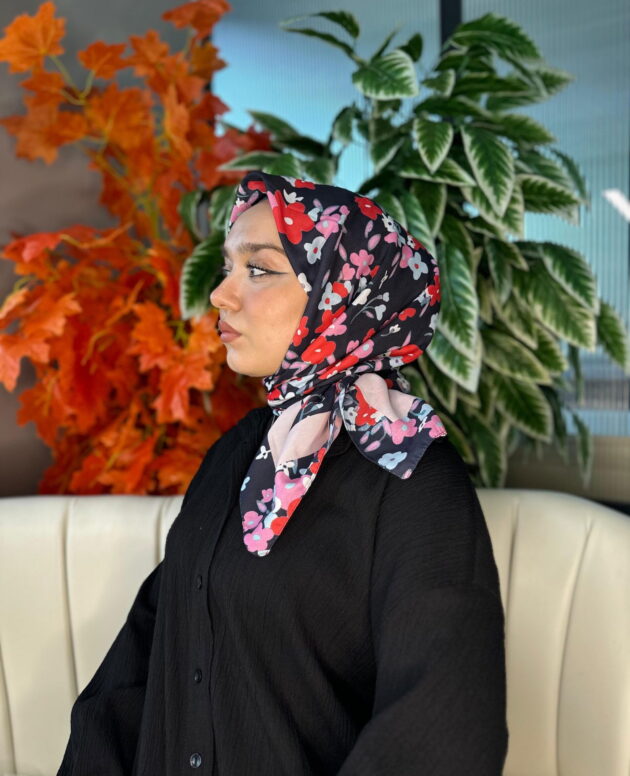 Bahar Desen Pamuk İpek Eşarp-13001-Toz Pembe