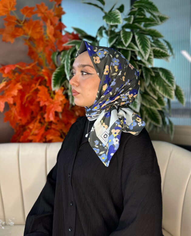 Bahar Desen Pamuk İpek Eşarp-13001-Mint