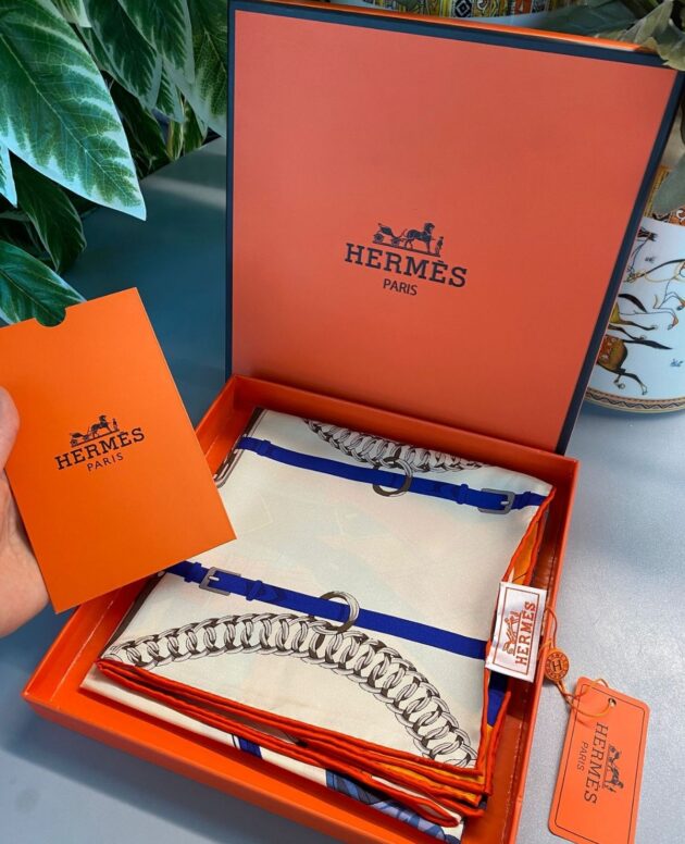 Hermes İthal Kutulu +% 100 İpek 12 mm Eşarp - Lacivert