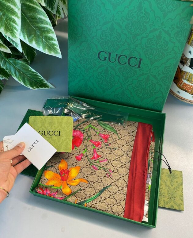 Gucci thal Kutulu +% 100 İpek 12 mm Eşarp - Kırmızı