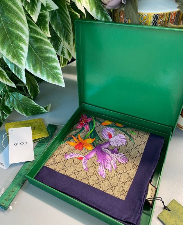 Gucci thal Kutulu +% 100 İpek 12 mm Eşarp - Koyu Lacivert