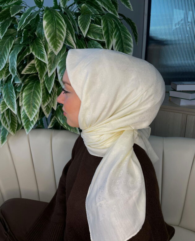 Lv Çift Taraflı Kaşmir İpek Eşarp 10445 -Vanilya