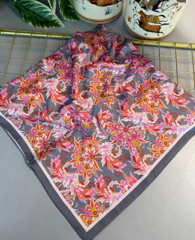 Mimoza Desen Vual İpek Eşarp-6203408-Gri