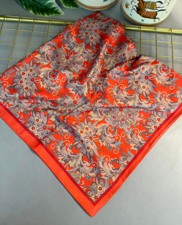 Mimoza Desen Vual İpek Eşarp-6203408-Oranj