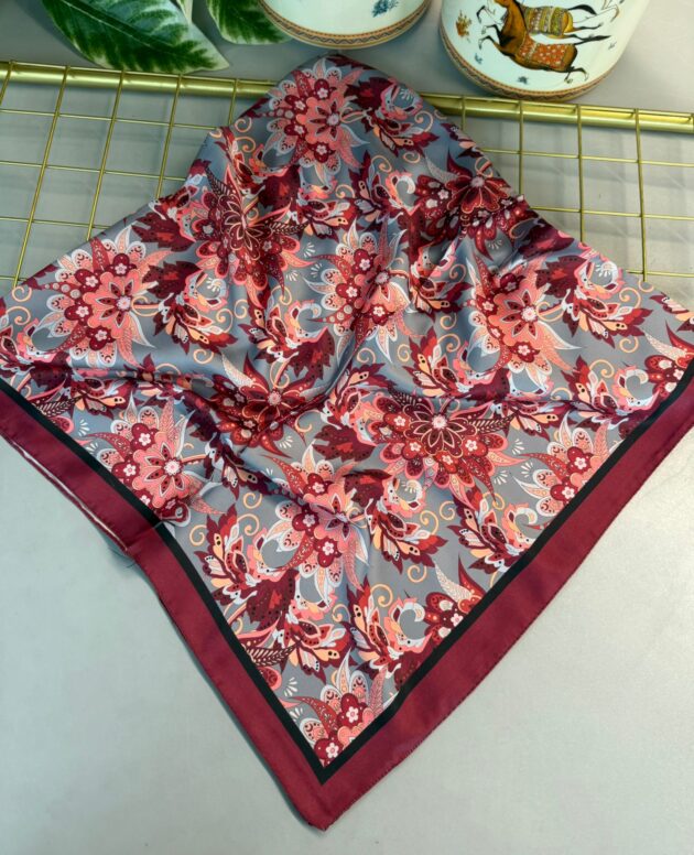 Mimoza Desen Vual İpek Eşarp-6203408-Bordo