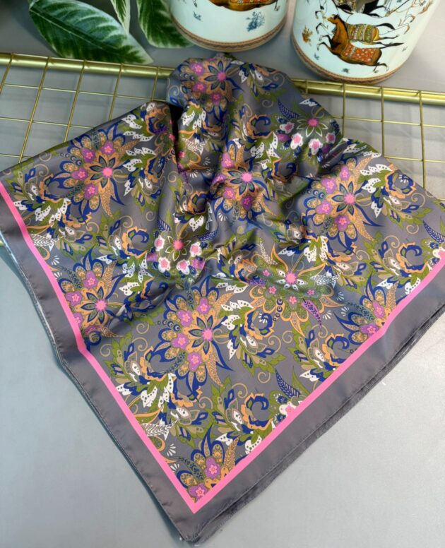 Mimoza Desen Vual İpek Eşarp-6203408-Saks