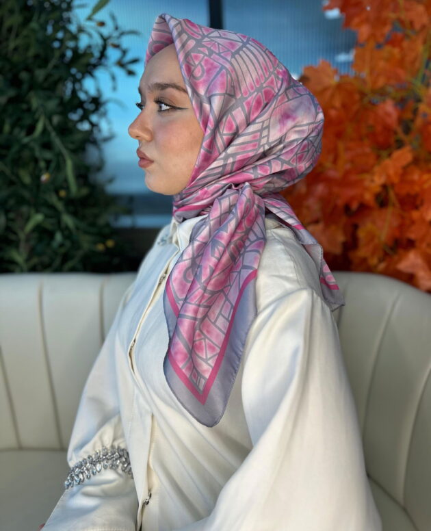 Oxxo Desen Vual İpek Eşarp-6203662-Şeker Pembe