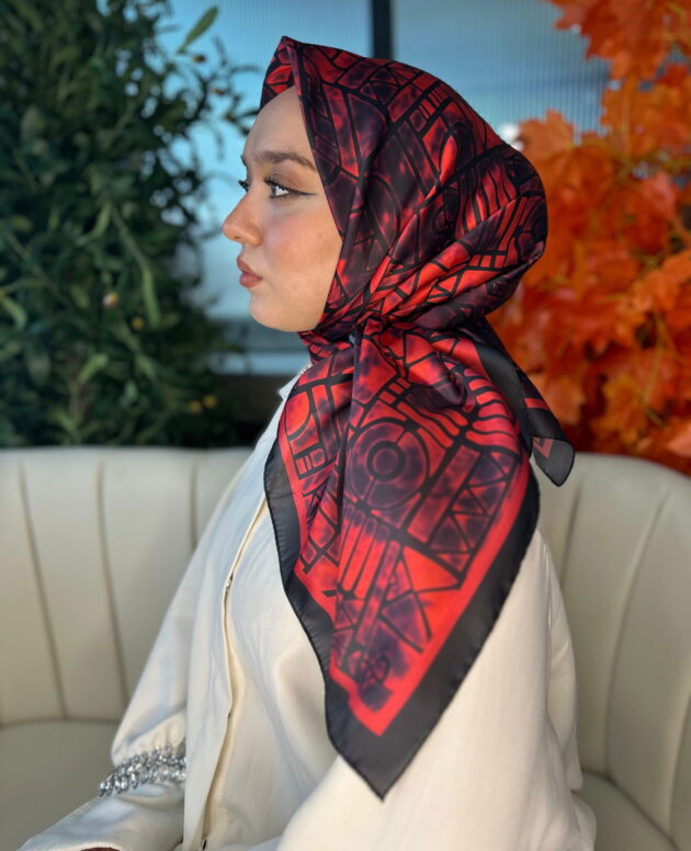 Oxxo Desen Vual İpek Eşarp-6203662-Kırmızı