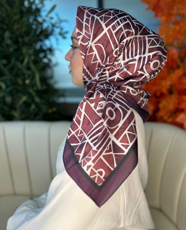 Oxxo Desen Vual İpek Eşarp-6203662-Kahve