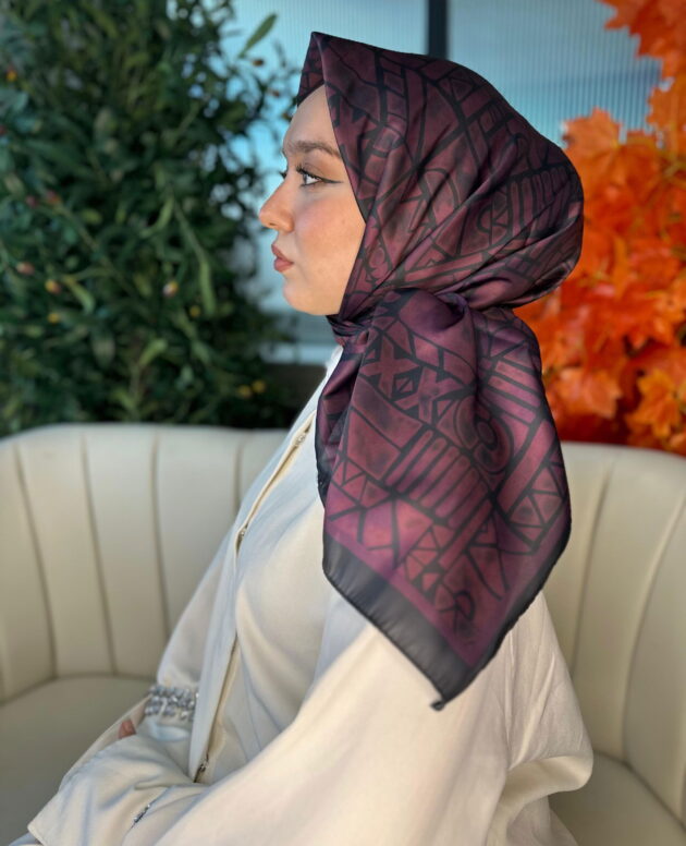 Oxxo Desen Vual İpek Eşarp-6203662-Siyah-Bordo