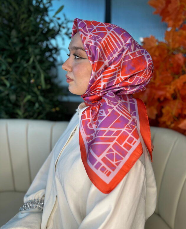 Oxxo Desen Vual İpek Eşarp -6203662-Oranj