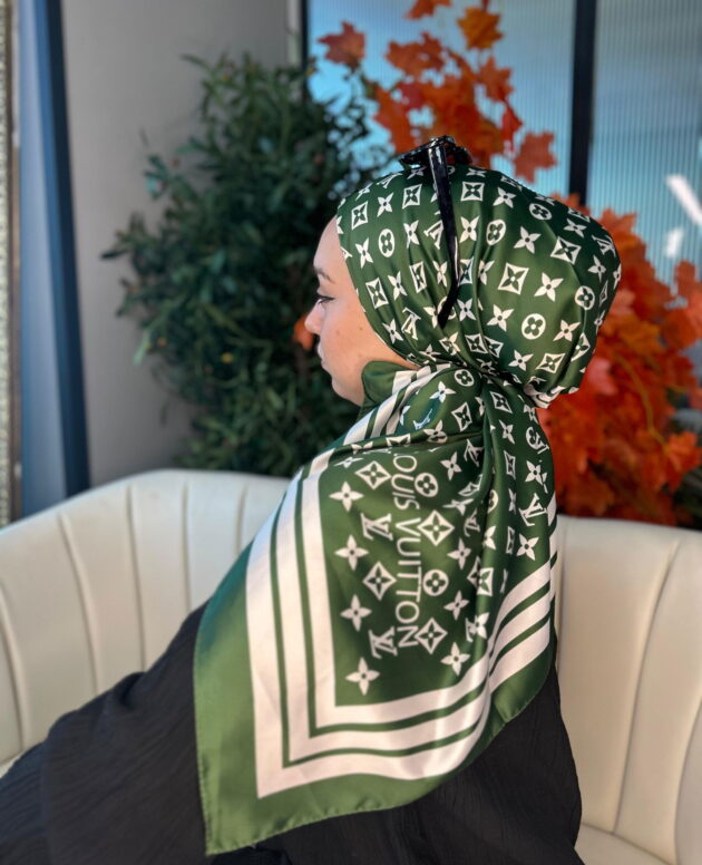 Lv Desen Vual İpek Eşarp-6204527-Yeşil
