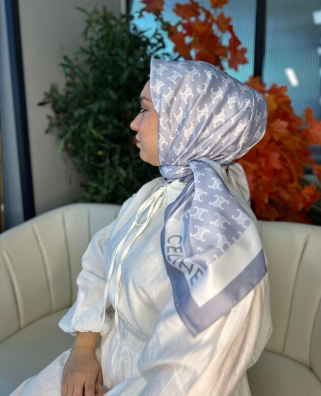 Celine Desen Vual İpek Eşarp-6204527-Gümüş