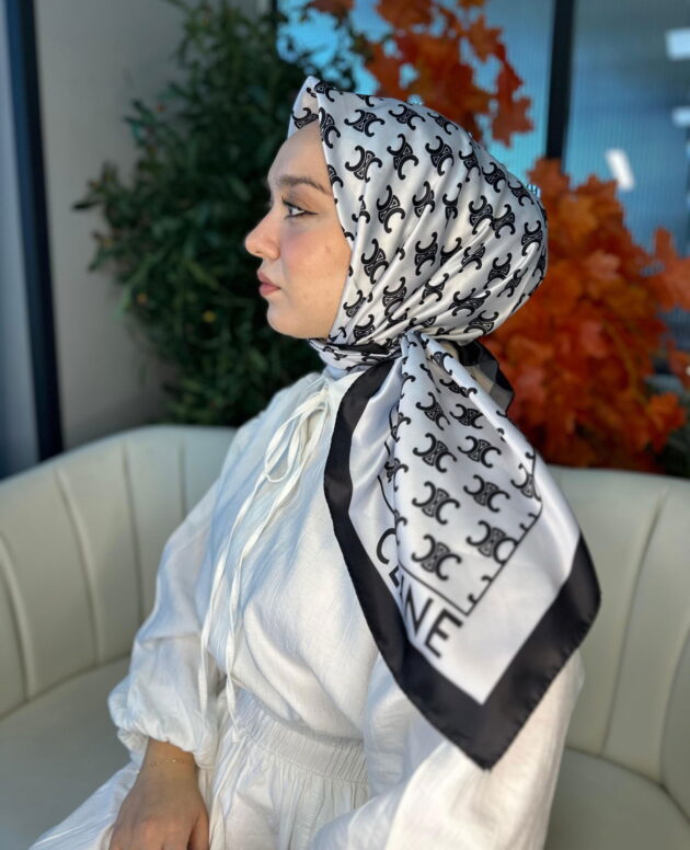Celine Desen Vual İpek Eşarp-6204527-Beyaz