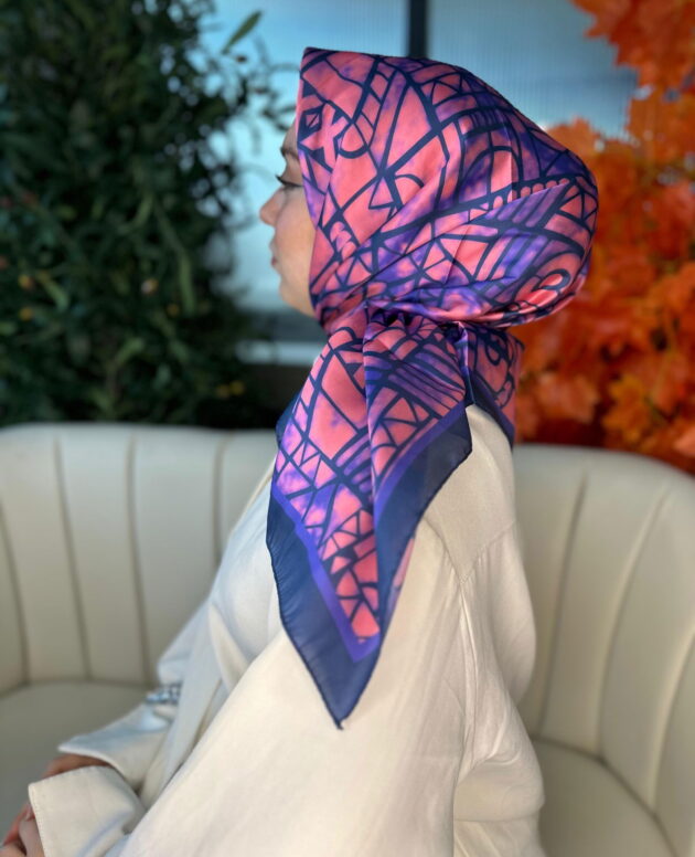 Oxxo Desen Vual İpek Eşarp -6203662-Somon