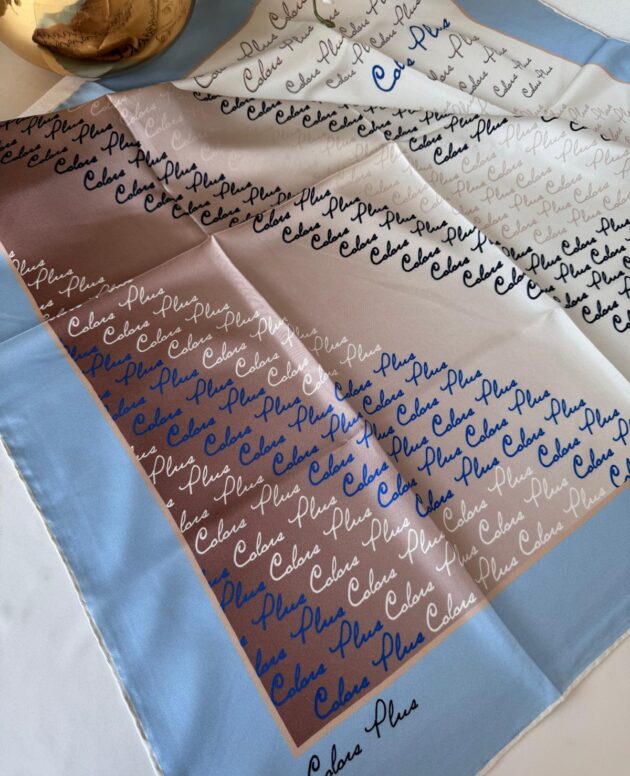 COLOR PLUS YAZILI &100 İPEK EŞARP 145631- BEBE MAVİSİ