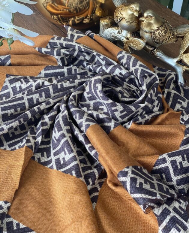 F Desen % 100 Kaşmir Eşarp - Hardal