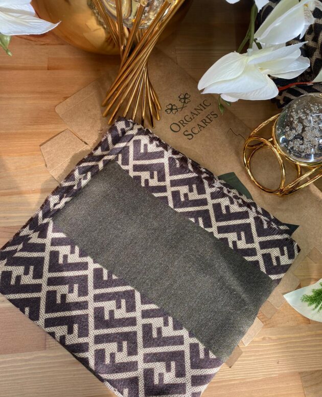 F Desen % 100 Kaşmir Eşarp - Koyu Haki