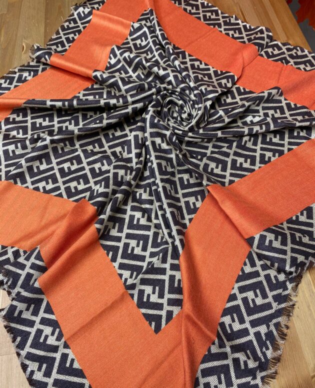 F Desen % 100 Kaşmir Eşarp - Turuncu