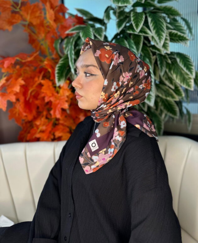 Bahar Desen Pamuk İpek Eşarp-13001-Kahve