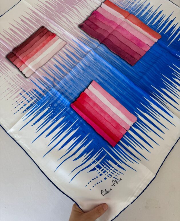 COLOR PLUS PASTEL DESEN %100 İPEK EŞARP 16032006 - Saks