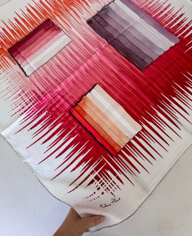 COLOR PLUS PASTEL DESEN %100 İPEK EŞARP 16032006 - Kırmızı