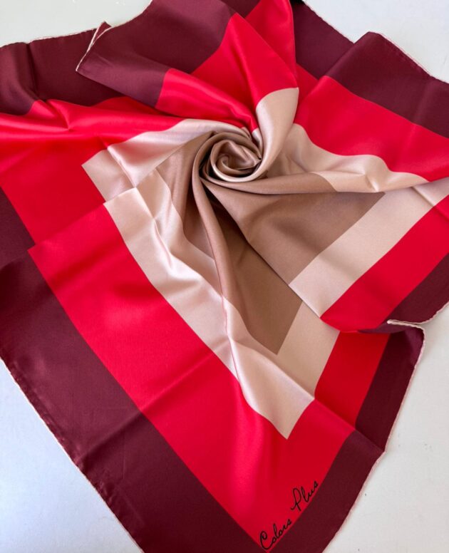 COLOR PLUS KARE DESEN %100 İPEK EŞARP 19011998 - Kırmızı