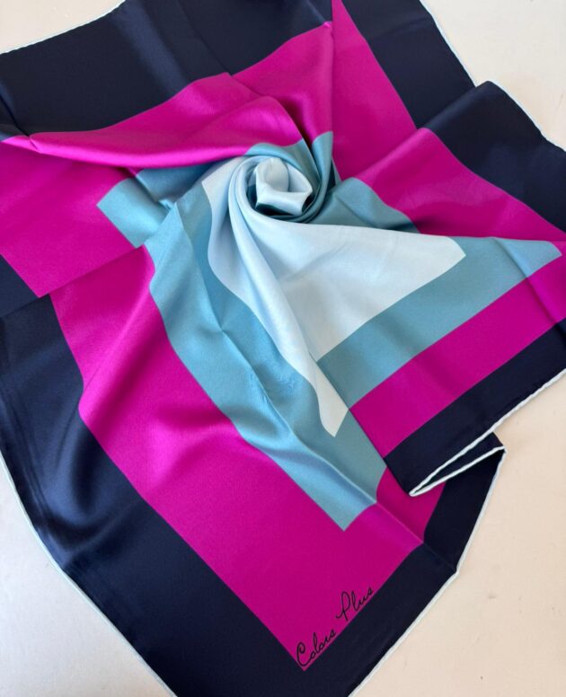 COLOR PLUS KARE DESEN %100 İPEK EŞARP 19011998 - Lacivert fuşya