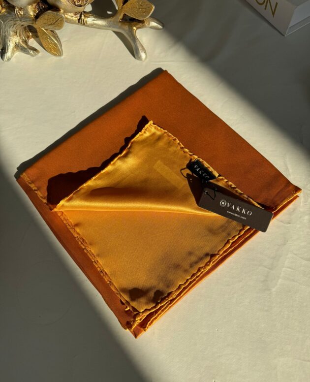 Vakko Çift Taraflı 12 mm %100 İpek Eşarp 10044 - Kiremit/Bej