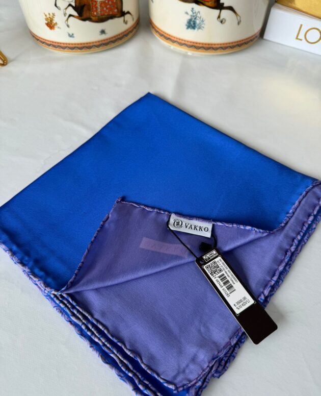 Vakko Çift Taraflı 12 mm %100 İpek Eşarp 10044 - İndigo/ Lila