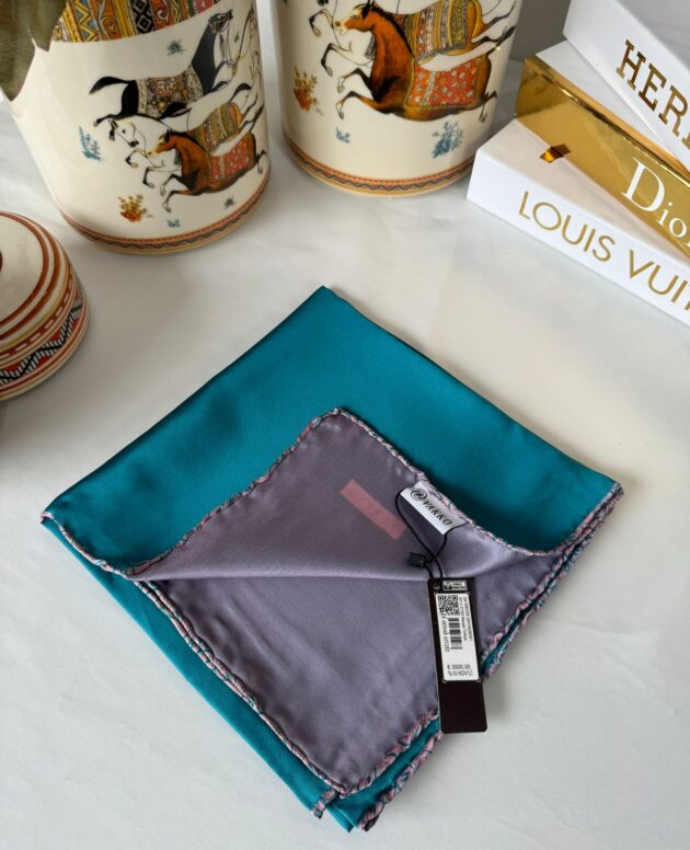 Vakko Çift Taraflı 12 mm %100 İpek Eşarp 10044 - Zümrüt /Lavanta